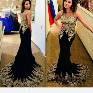 BABY ONLINE Sheer Mesh Applique Mermaid Prom Gown Train 2